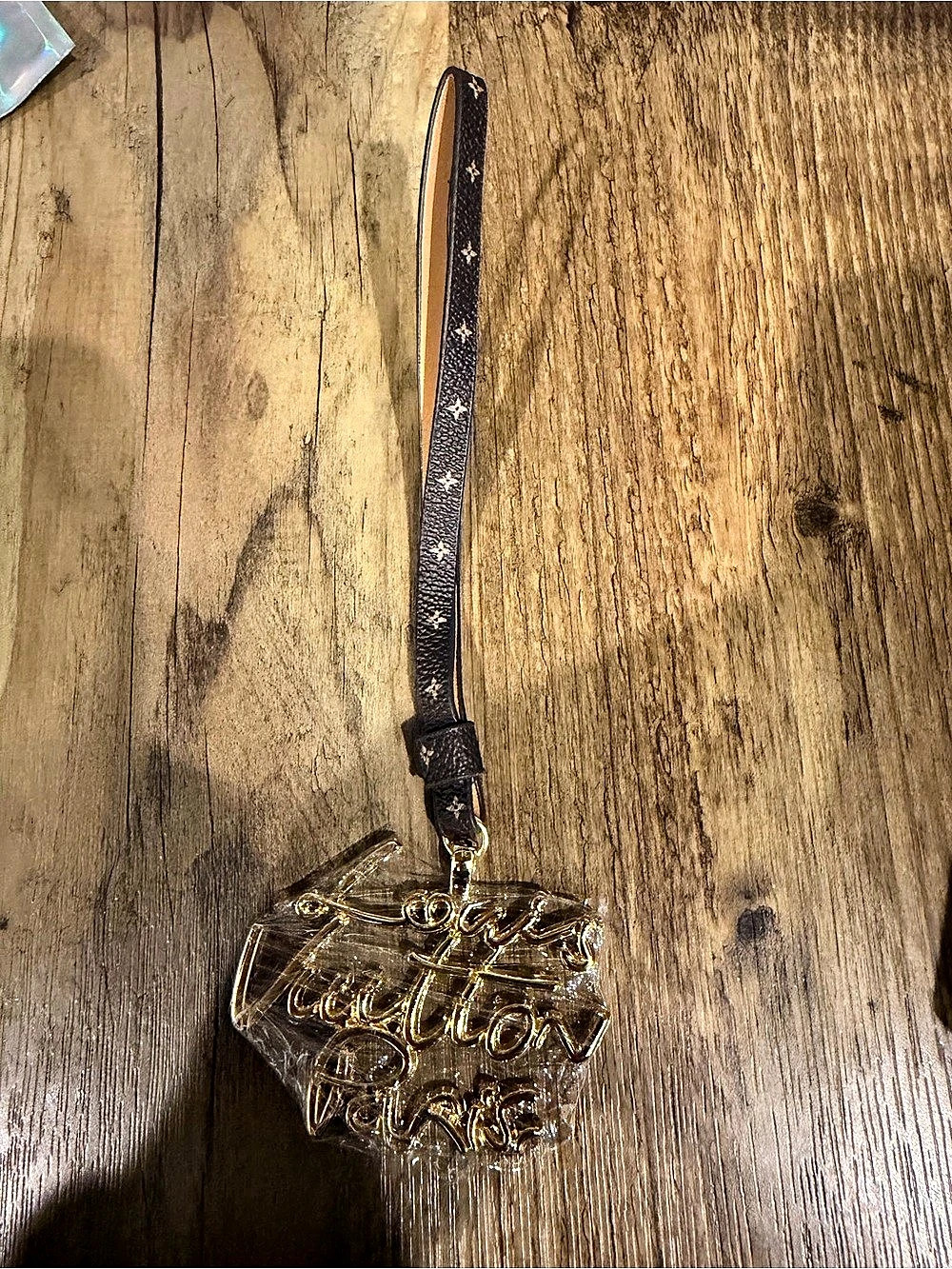 Script Chain Bag Charm Gold & Brown